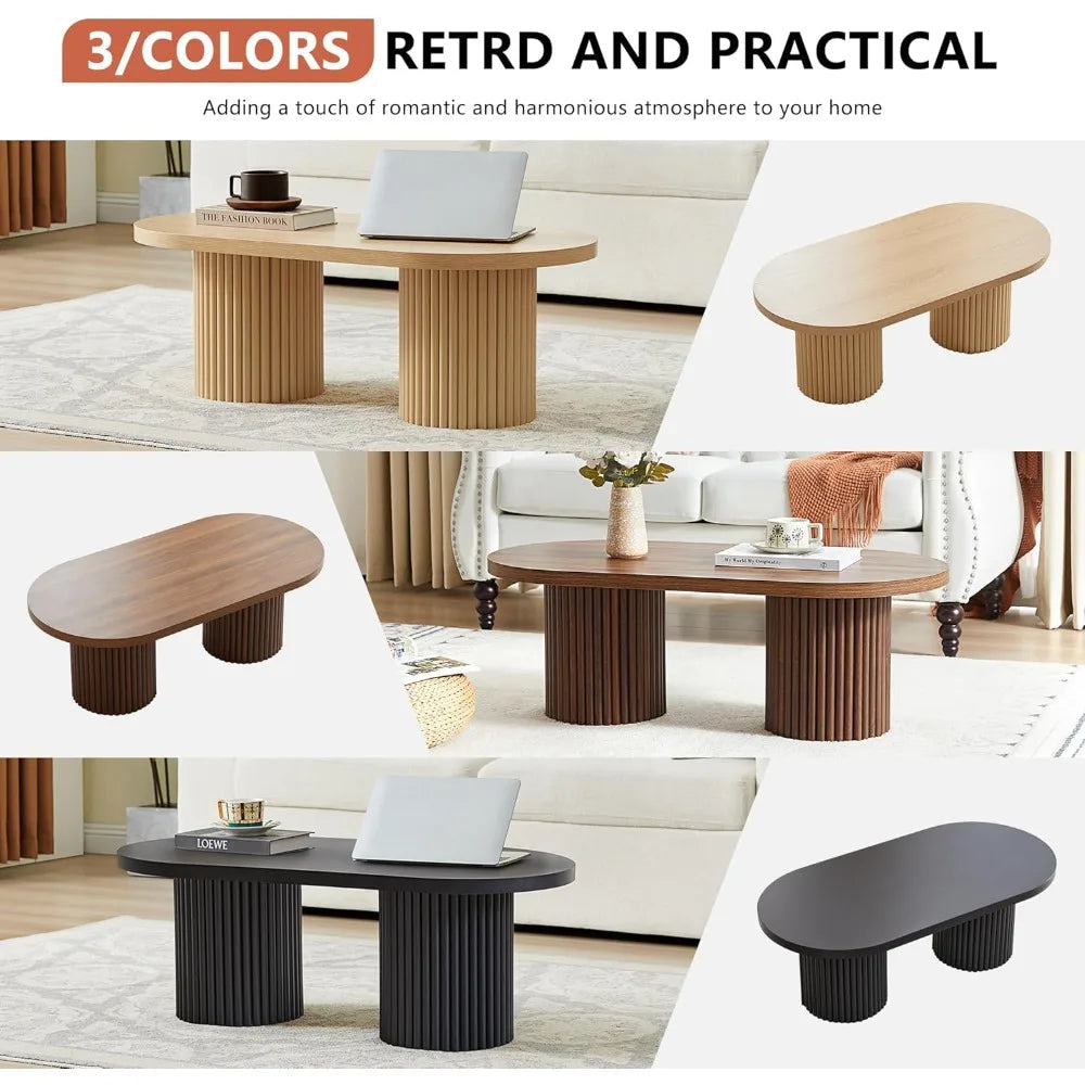 Oval Fluted Coffee Table Mid Century Modern Living Room Furniture