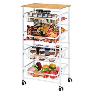 5 Tier Rolling Metal Cart with Drawers Wheels Multi Room Storage