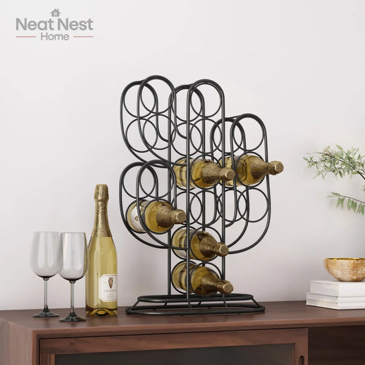 Metal Wall Mount Wine Rack Modern 6-Bottle Holder for Kitchen Bar