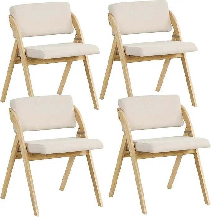 Folding Dining Chairs Set of 4 Upholstered Kitchen Chairs Rubber Wood