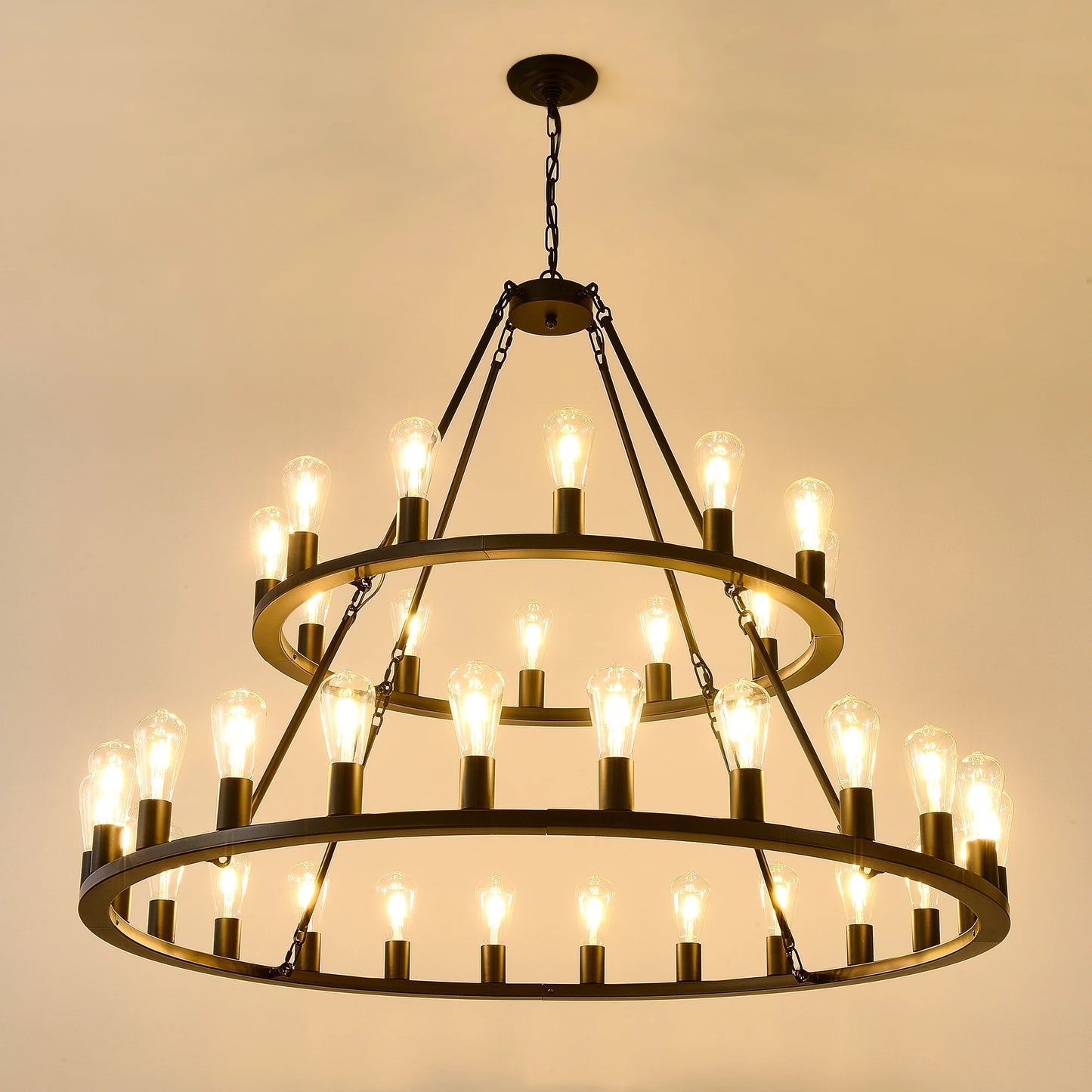 48 Inch Extra Large Wagon Wheel Chandelier 2 Tier Farmhouse Pendant Light