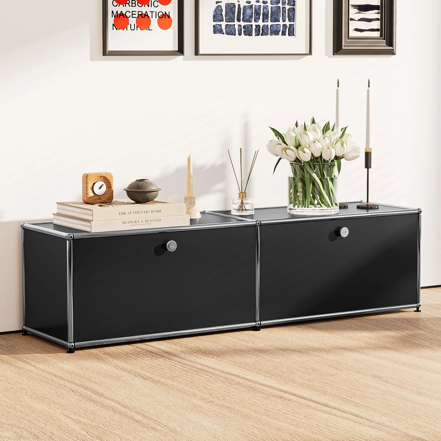 Modern TV Stand Storage Cabinet Metal Frame Living Room Office Furniture