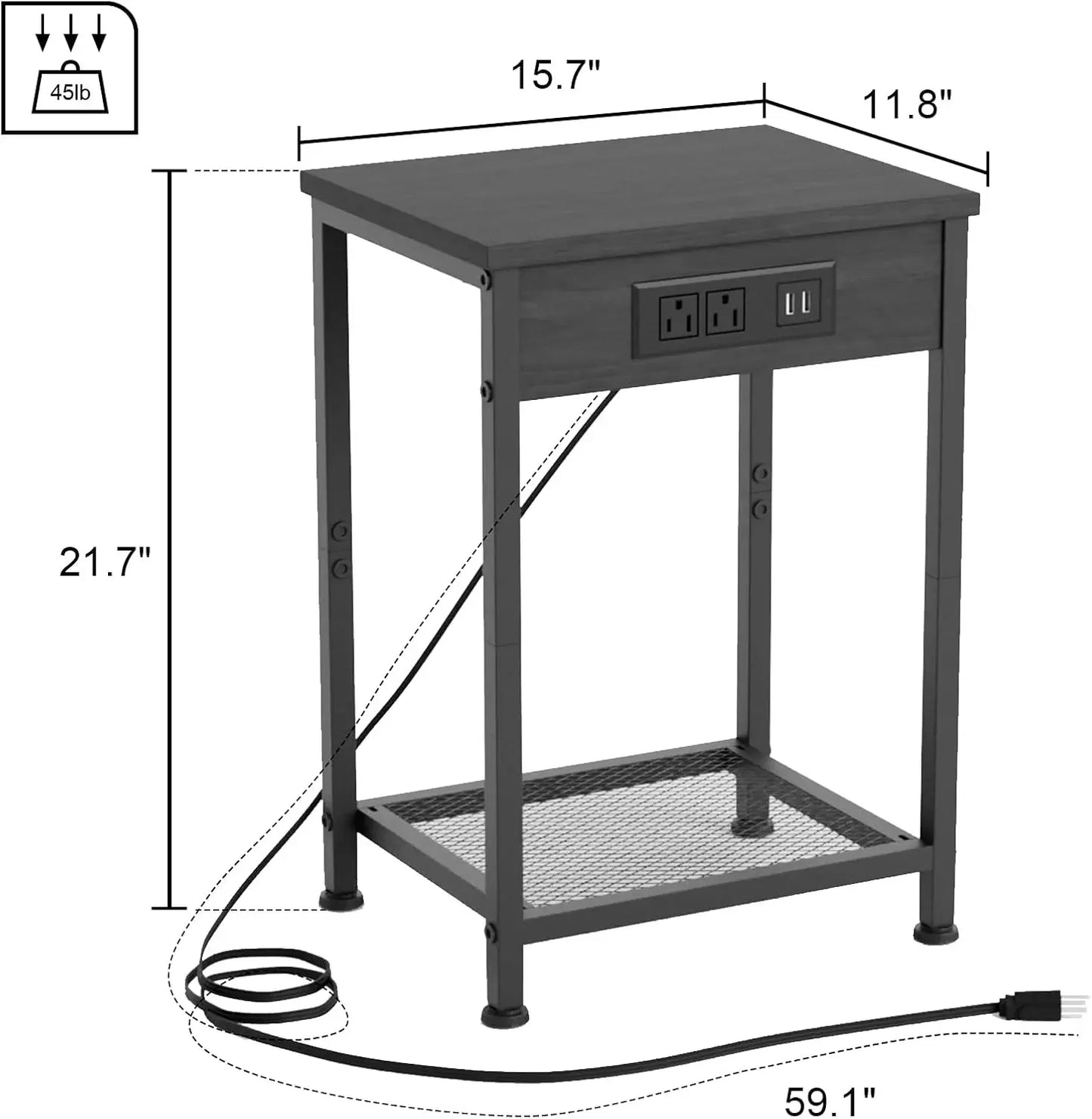 Nightstands Set of 2 with Charging Station USB Ports Bedside Table