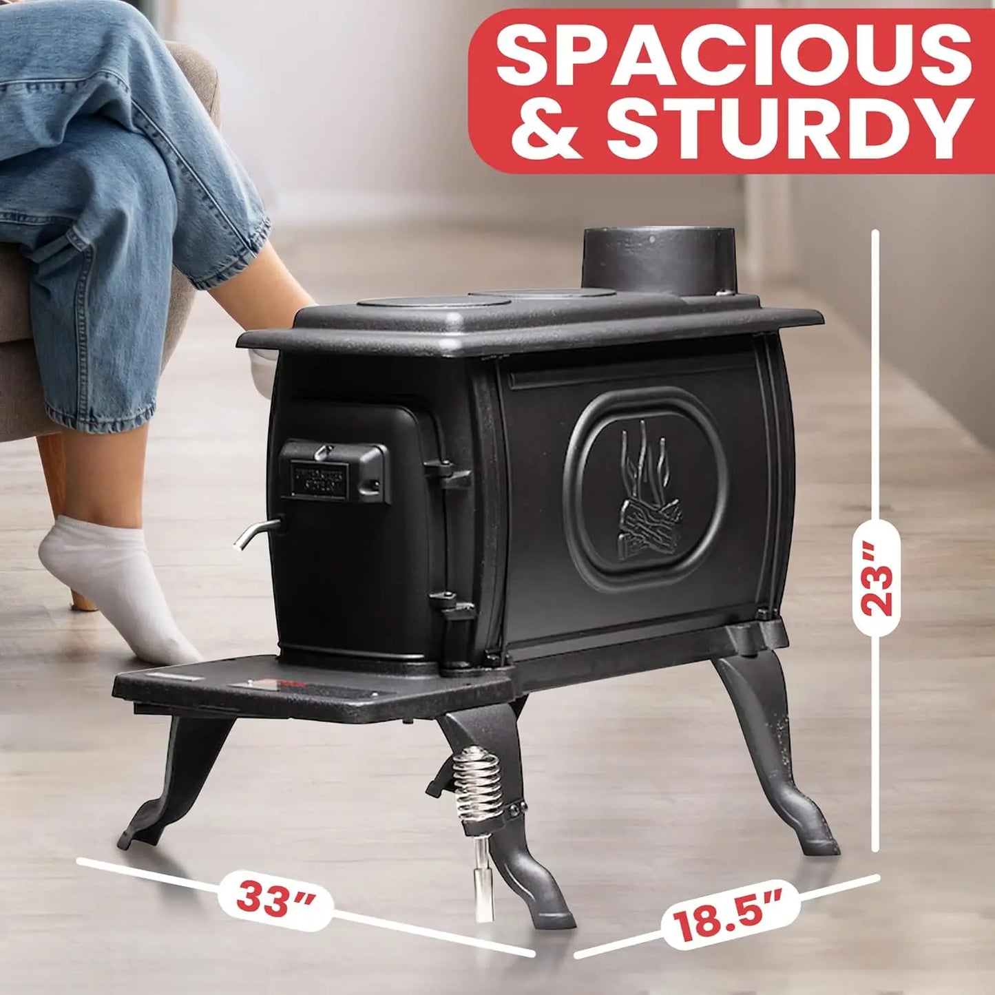 Ljustra Cast Iron Wood Stove 54000 BTU Heats 900 Sq Ft Cool Touch Handle