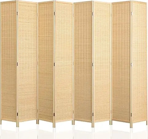 8 Panel Bamboo Room Divider Folding Privacy Screen Natural Wood