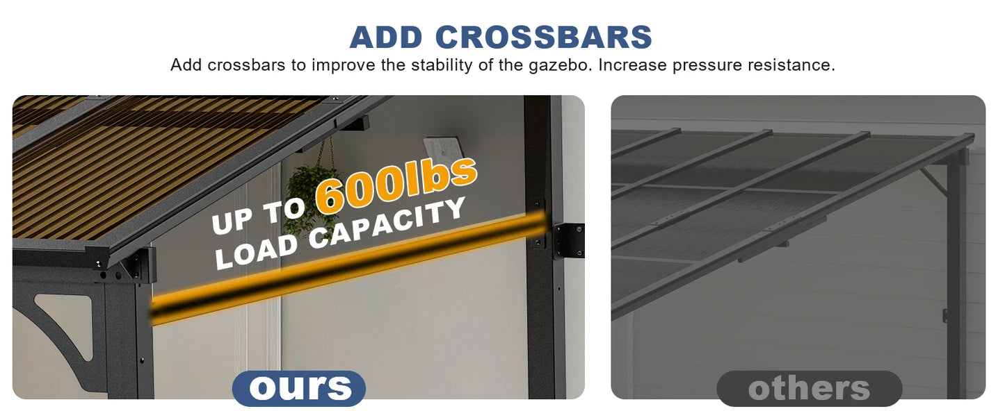 10x12 Wall Mounted Lean to Metal Awnings Outdoor Patio Gazebo