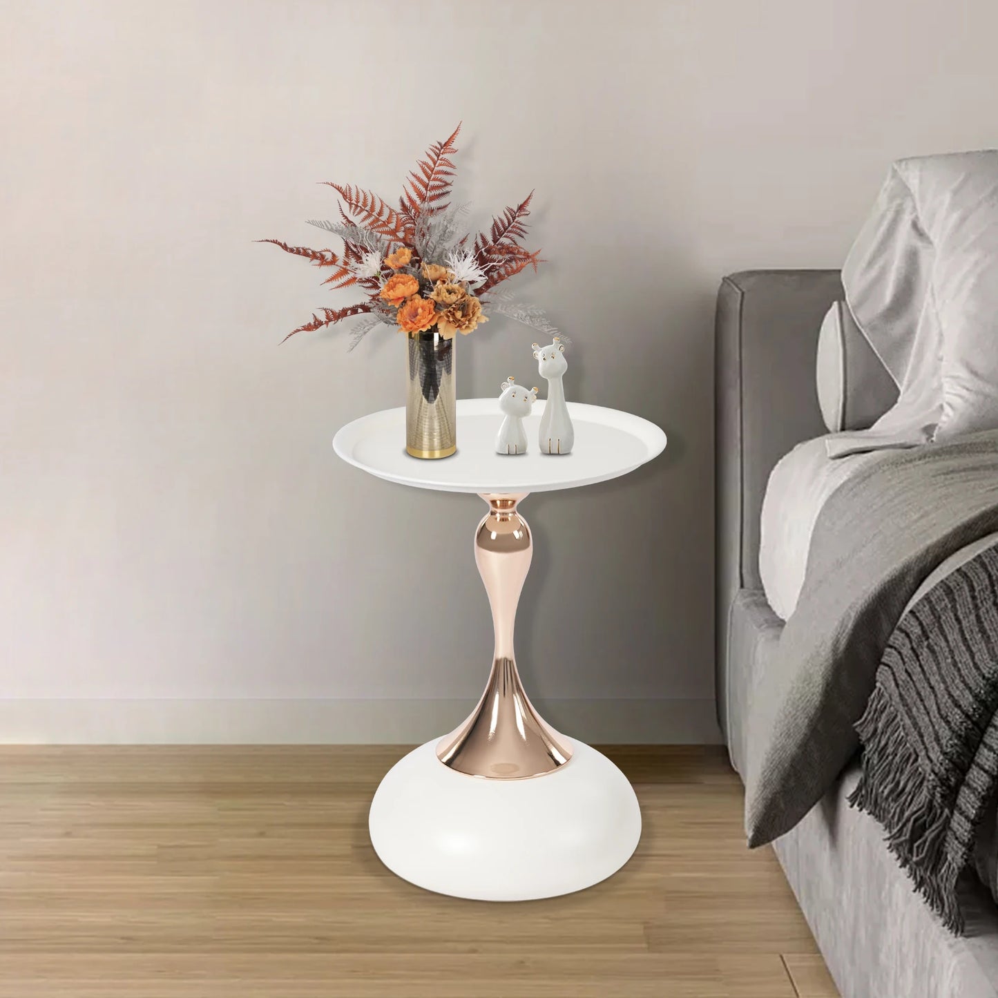 Modern Round Side Table White Metal End Table Small Coffee Table Living Room