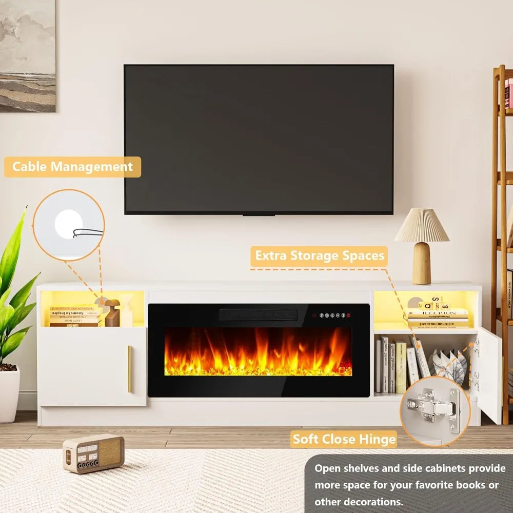 Fireplace TV Stand Entertainment Center 70" Wooden TV Stand for 80" TVs