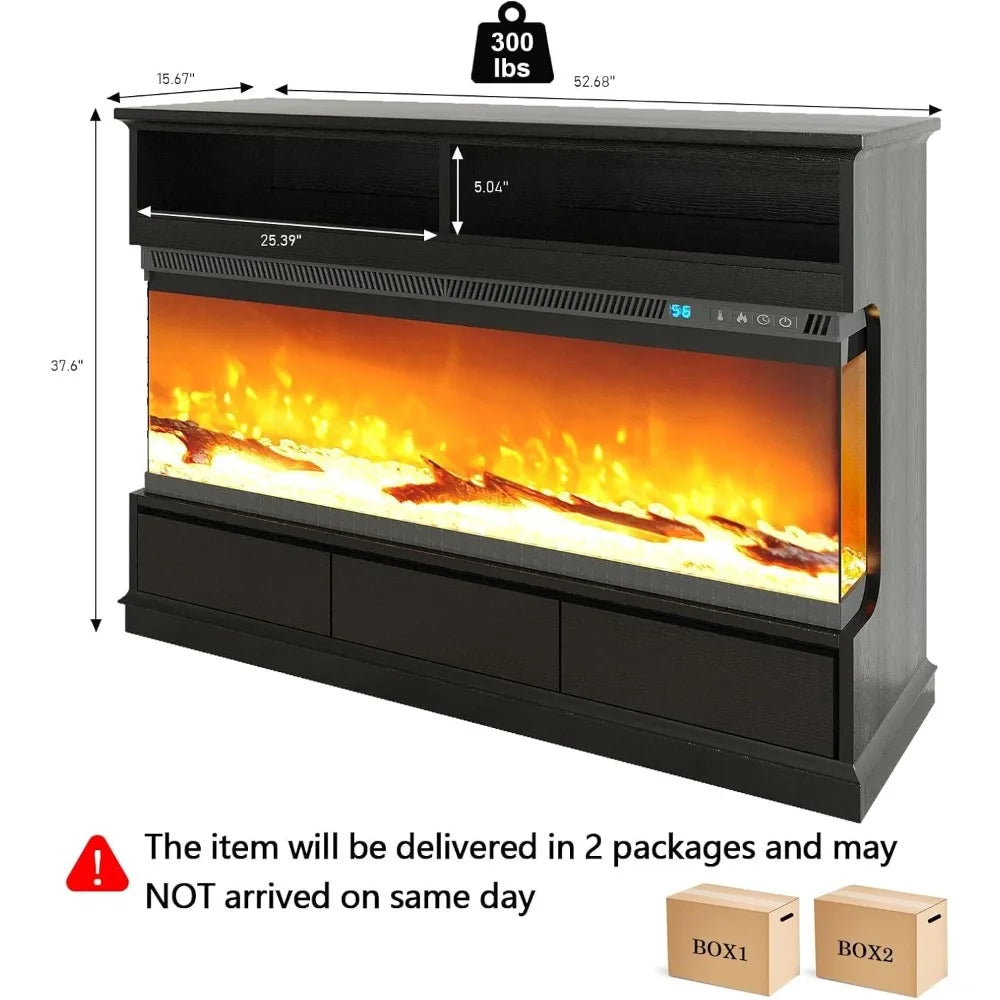 Fireplace TV Stand with 50" Electric Fireplace and 3 Drawers