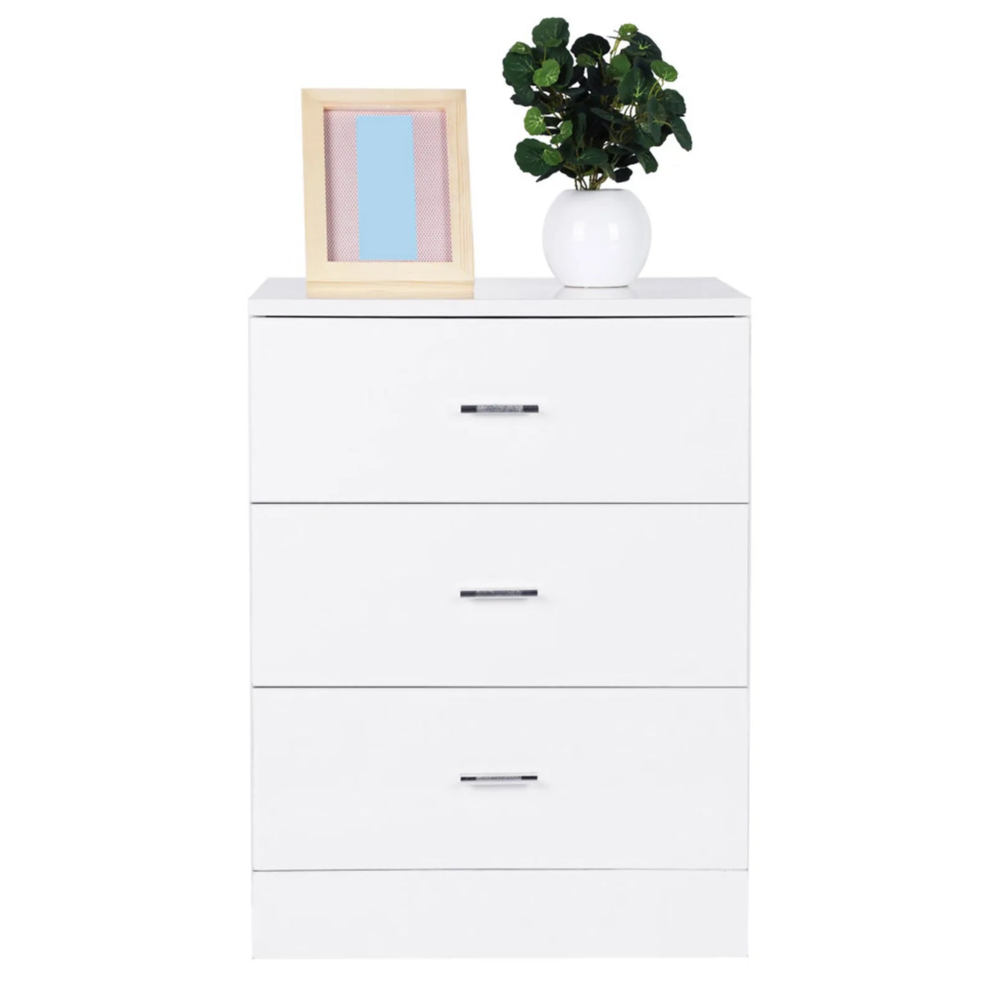 Modern 3-Drawer Nightstand Glossy White MDF Bedside Table Furniture