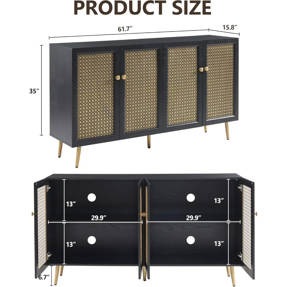 63 Inch Large Buffet Sideboard with LED Light Storage Accent Cabinet