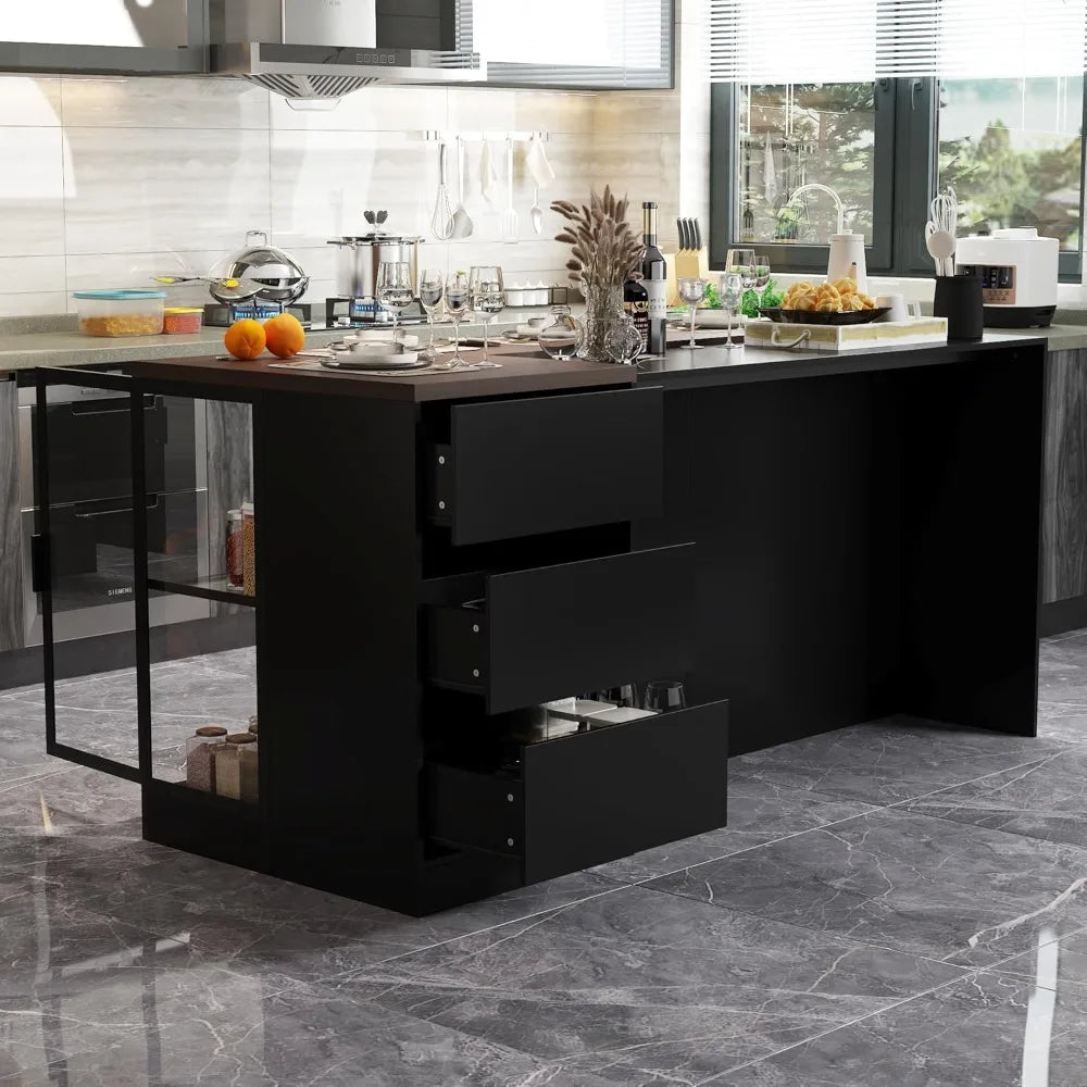 Large Kitchen Island with Storage Adjustable Shelf and Drawers