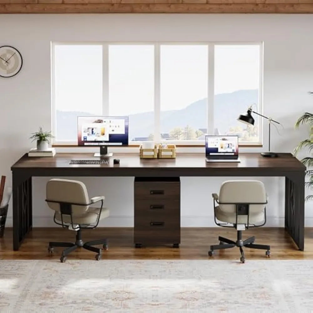 Extra Long 78.7 Inch 2 Person Desk with File Cabinet for Home Office