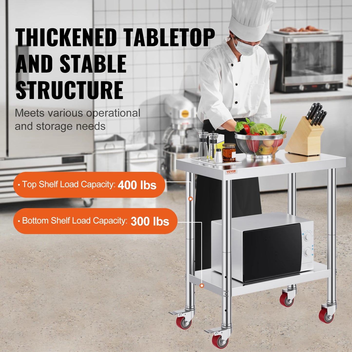 SucceBuy Stainless Steel Kitchen Worktable with Wheels for Home Restaurant