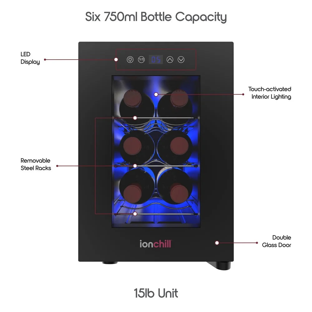 2 Pack Mini Wine Cooler Countertop Fridge 6 Bottle Smart Temperature Control