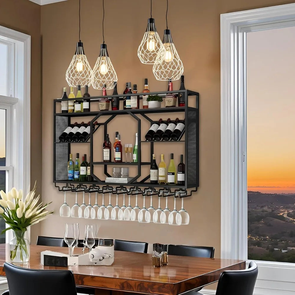 47 Inch Wall Mounted Wine Rack Floating Bar Metal Storage Shelf