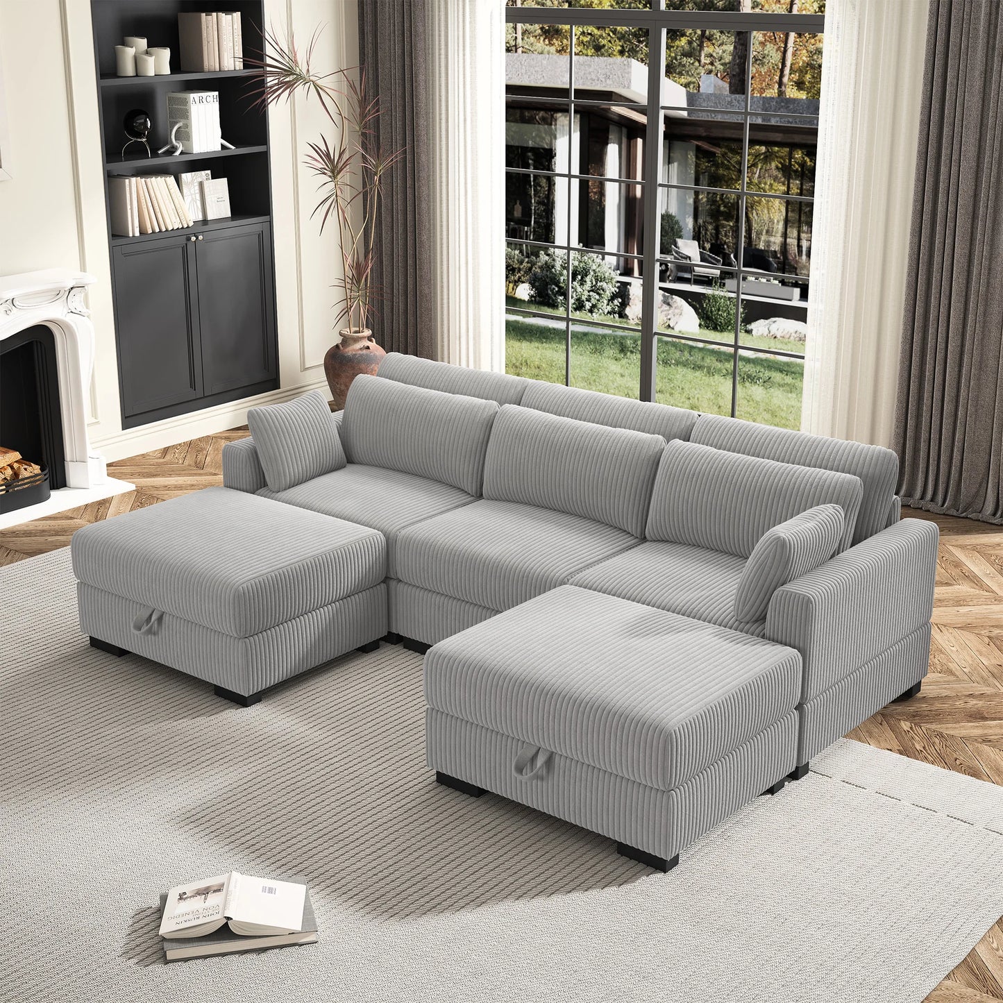 Corduroy Modular Sectional Sofa Modern Cloud Couch Living Room Furniture