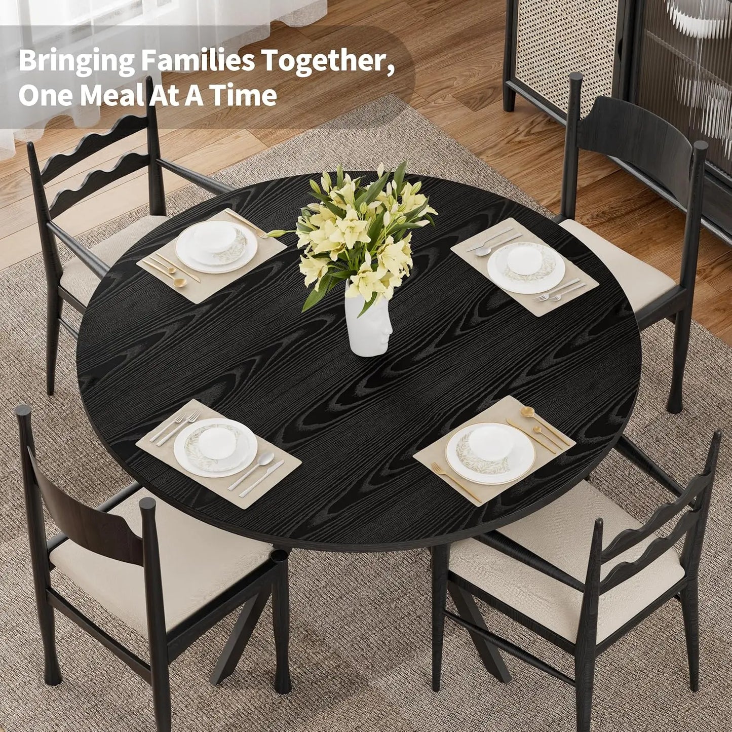 Round Kitchen Dining Table for 4 with Storage Rustic Mid Century Modern