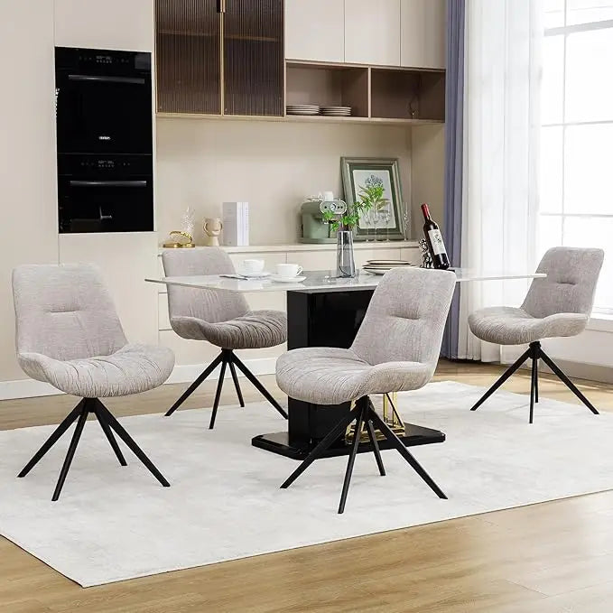 Set of 4 White Swivel Dining Chairs Modern Upholstered Metal Legs