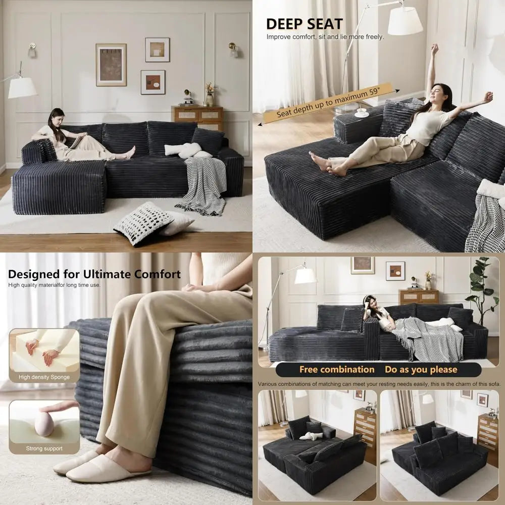 Modular Sectional Sofa Plush Corduroy U Shaped Couch Living Room