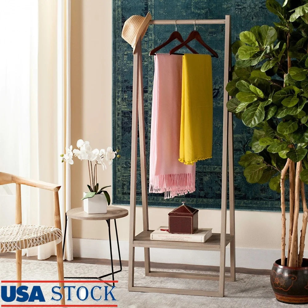 Retro Mid Century Coat Rack Solid Wood Frame Stylish Home Organizer