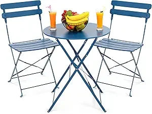 Outdoor 3 Piece Patio Bistro Set Folding Table Chairs Space Saving