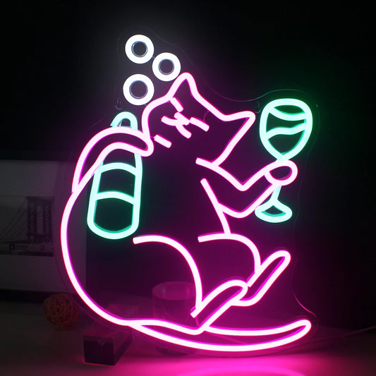 Dimmable Drinking Cat Neon Sign Wall Art Decor LED Birthday Gift