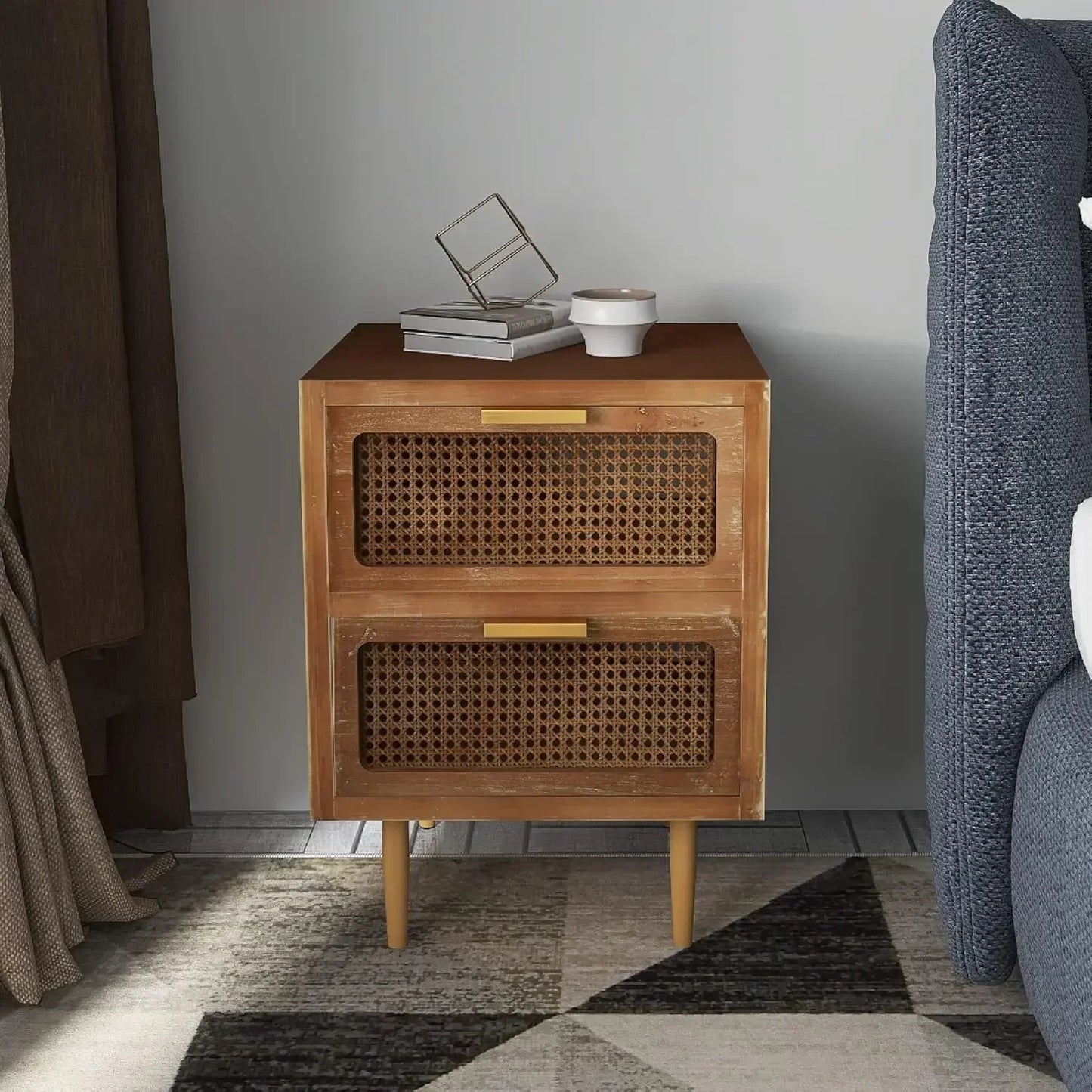 Rustic Farmhouse Nightstand Set of 2 Storage End Tables Industrial Accent