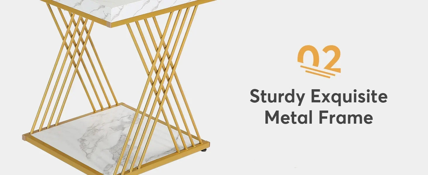 Square End Table Modern 2-Tier Side Table Bedside Table Storage