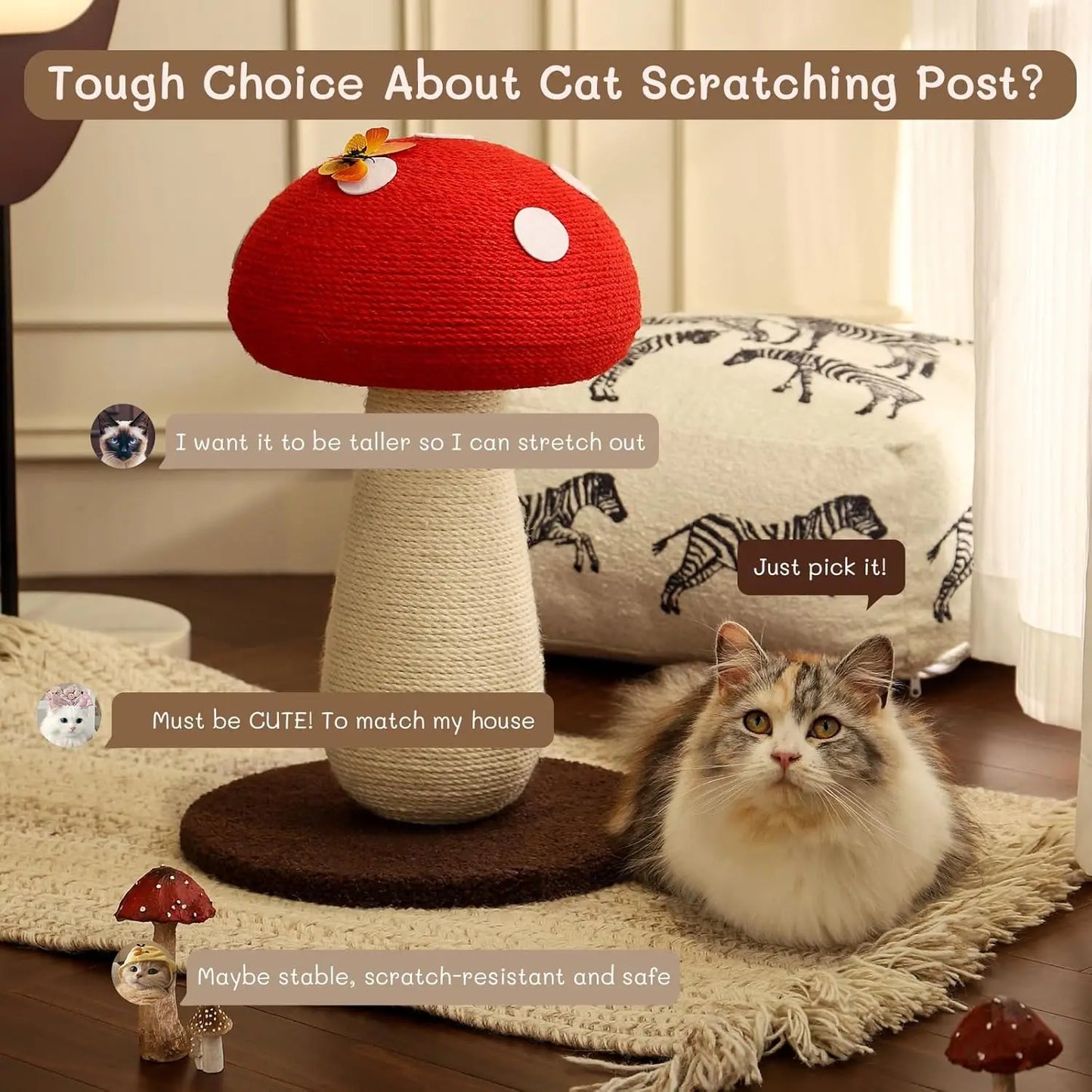 Cat Scratching Post Mushroom Shape Plus Size Sisal Vertical Cat Tower