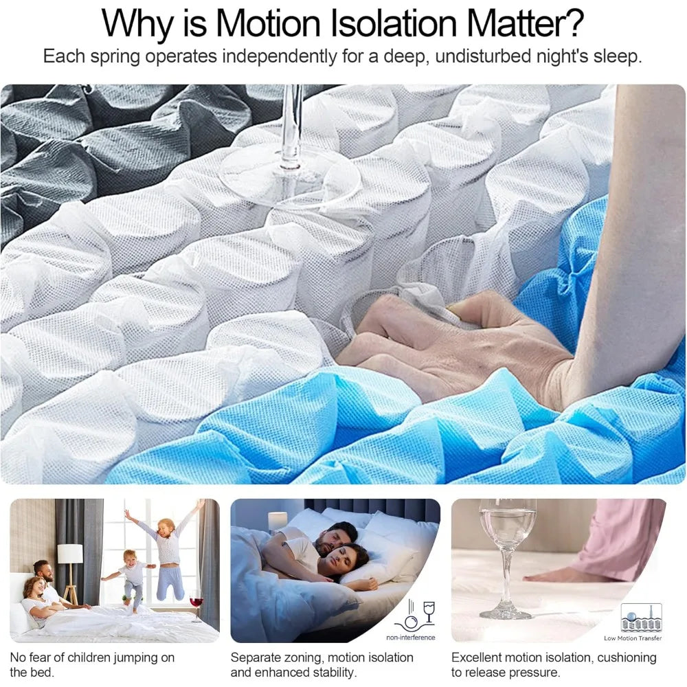 Ljustra Queen Mattress 10in Deluxe Hybrid Memory Foam Pocket Spring