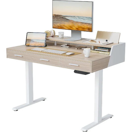 Electric Standing Desk with Drawers Adjustable Height Home Office Desk 55x26