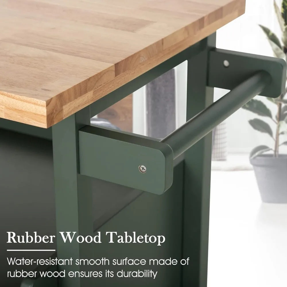 Kitchen Island Cart on Wheels Butcher Block Rolling Trolley Storage