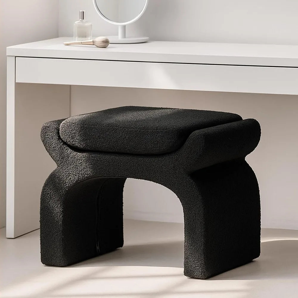 Modern Bouclé Upholstered Vanity Stool Minimalist Accent Chair Ottoman
