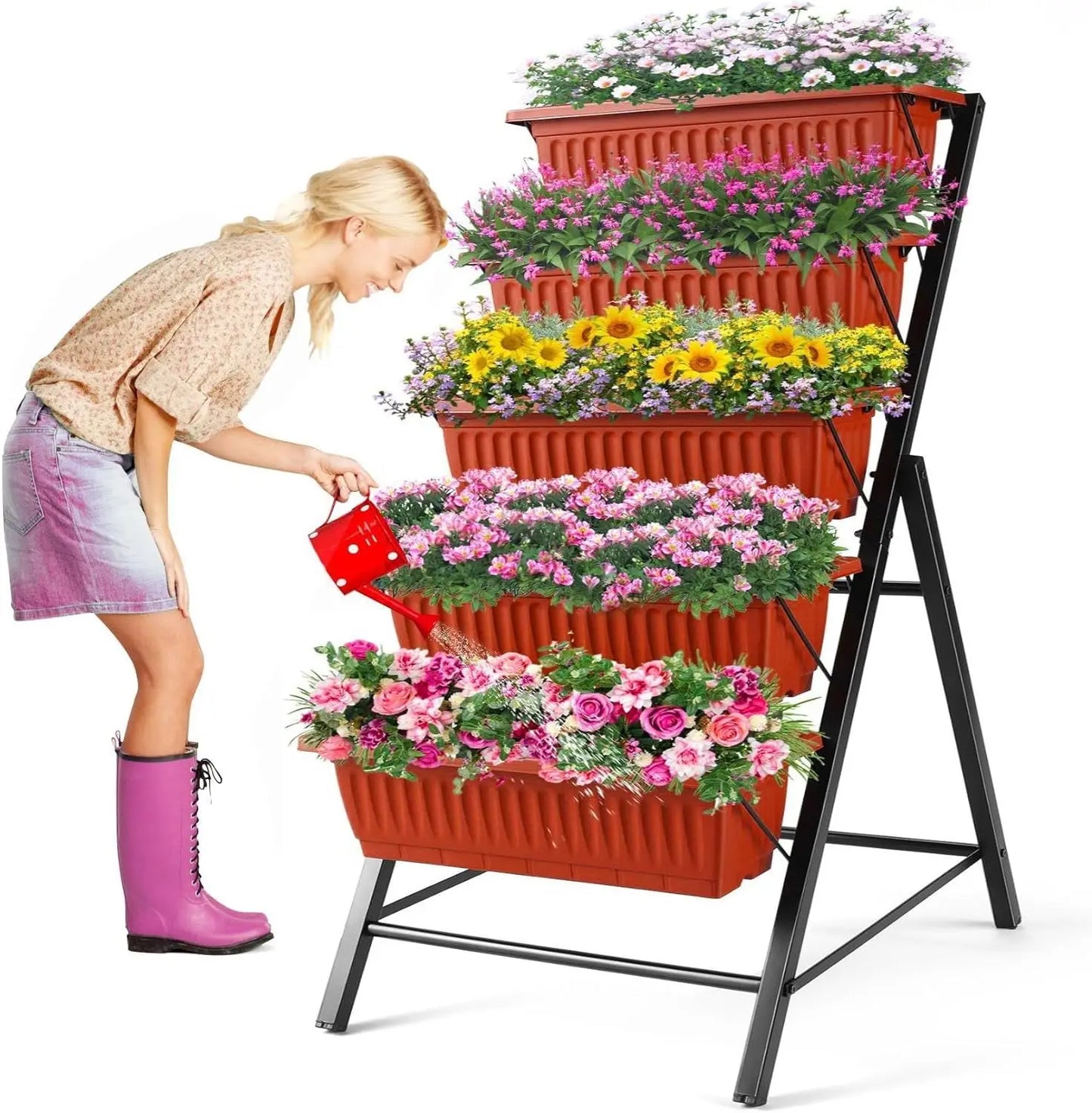 5 Tier Vertical Raised Garden Planter Outdoor Garden Bed with Hooks