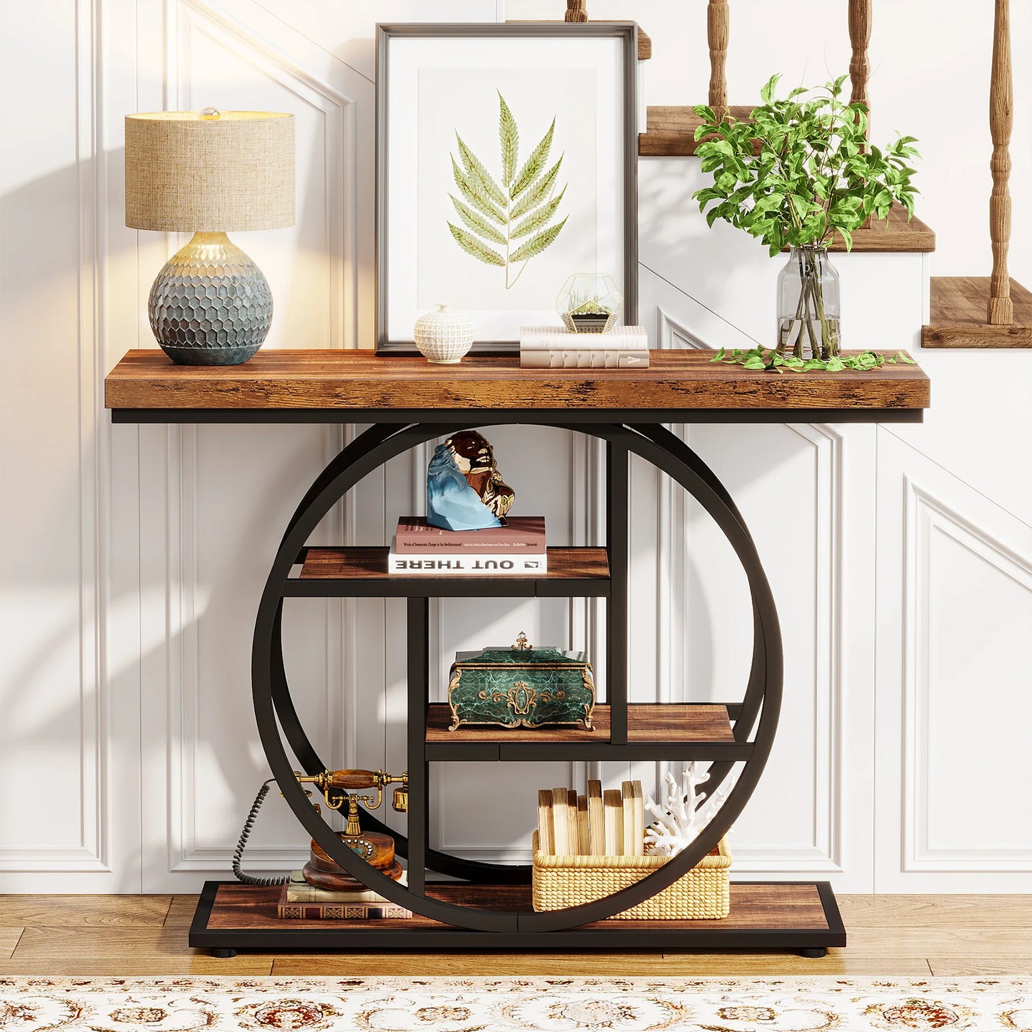 Console Table 4-Tier Entryway Table Industrial Sofa Table Living Room