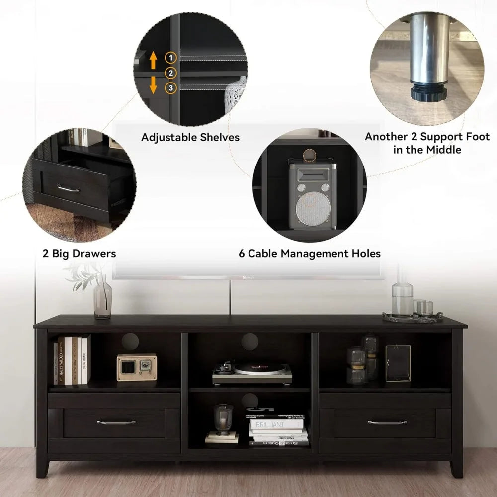 Modern Black TV Stand for TVs up to 80 inches Large Entertainment Center