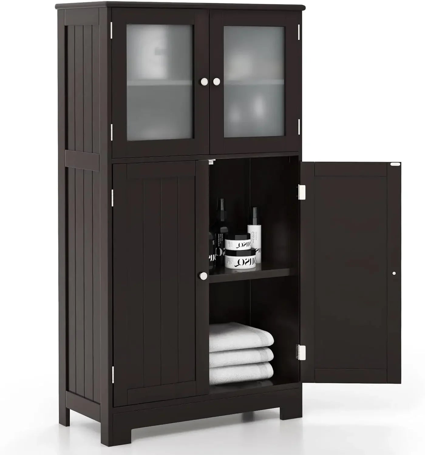 Bathroom Storage Cabinet Wooden Organizer Freestanding Linen Cupboard