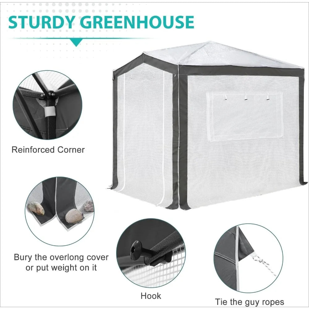 8x6 Portable Walk-in Greenhouse with Zipper Doors and Mesh Windows