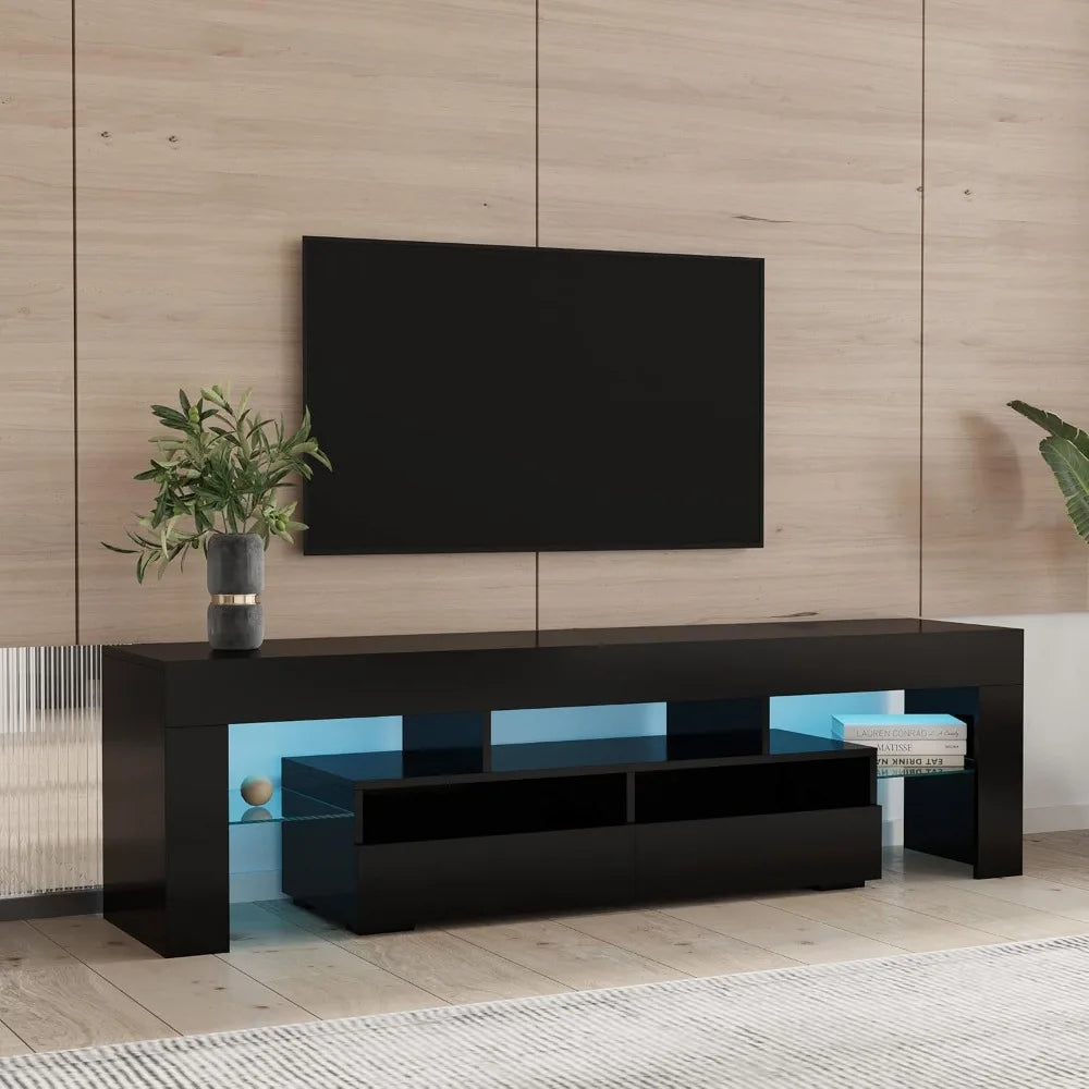 Modern LED TV Stand with 2 Drawers Open Shelves for 55-70 Inch TVs