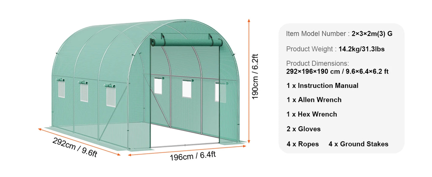Large Walk-in Tunnel Greenhouse Heavy-Duty PE Cover Steel Frame