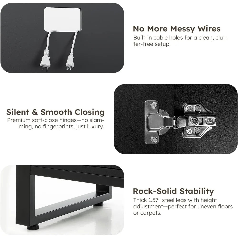 Fluted TV Stand 70 Inch for Living Room with Charging Outlets for TVs Up to 80 Inch