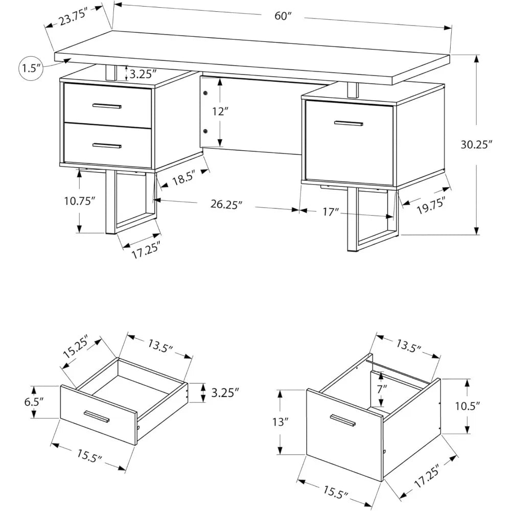 Computer Desk with Drawers Contemporary Style Home Office Desk 60"