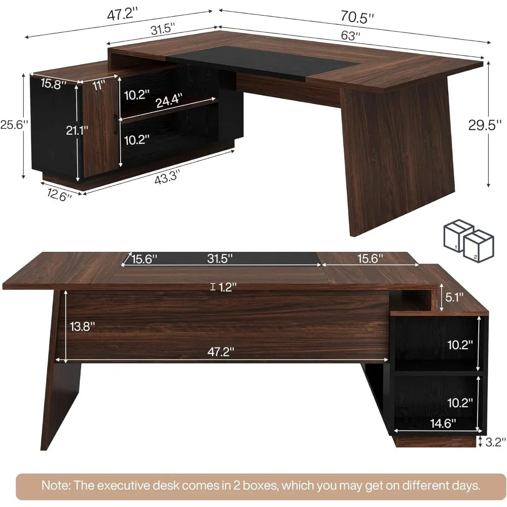 L-Shaped Executive Office Desk 70.5 Inch Modern Computer Desk with Storage