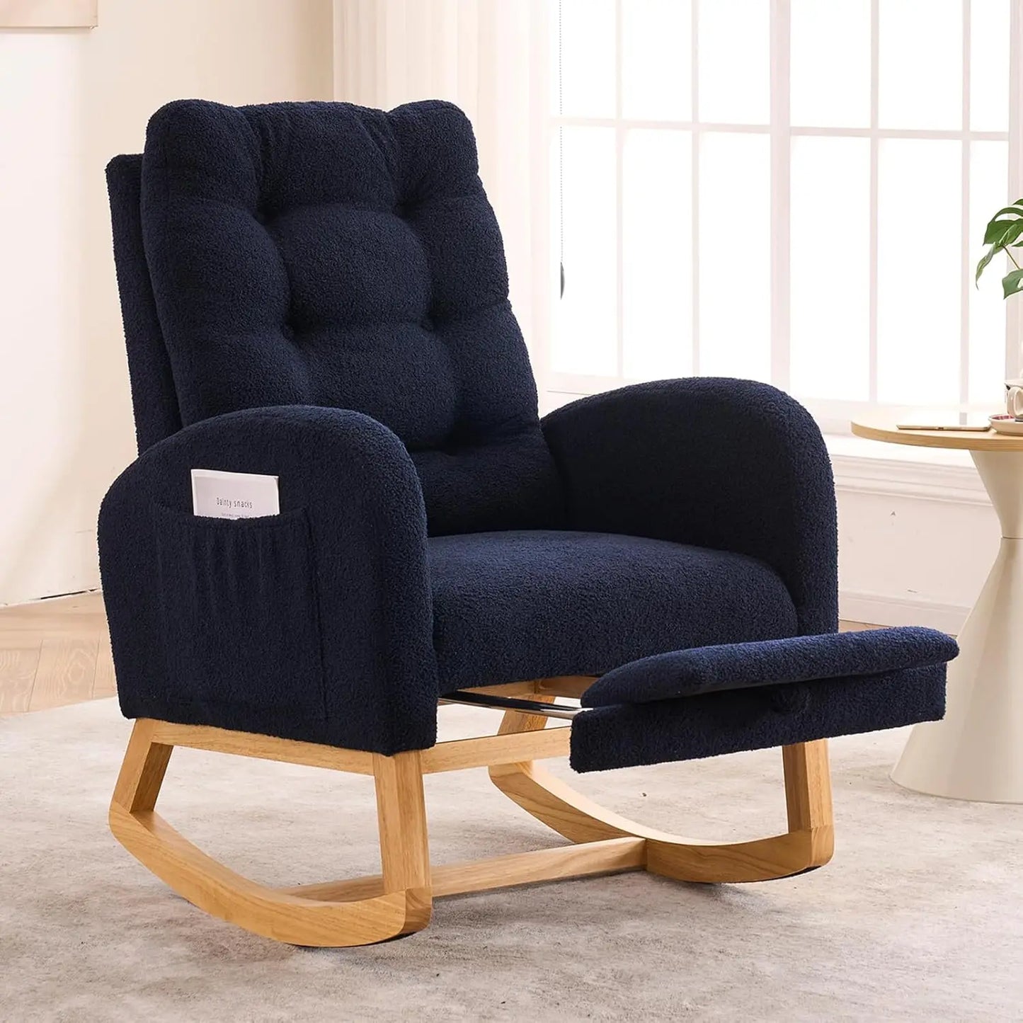 Nursery Rocking Chair Teddy Upholstered Glider Chair with Footrest