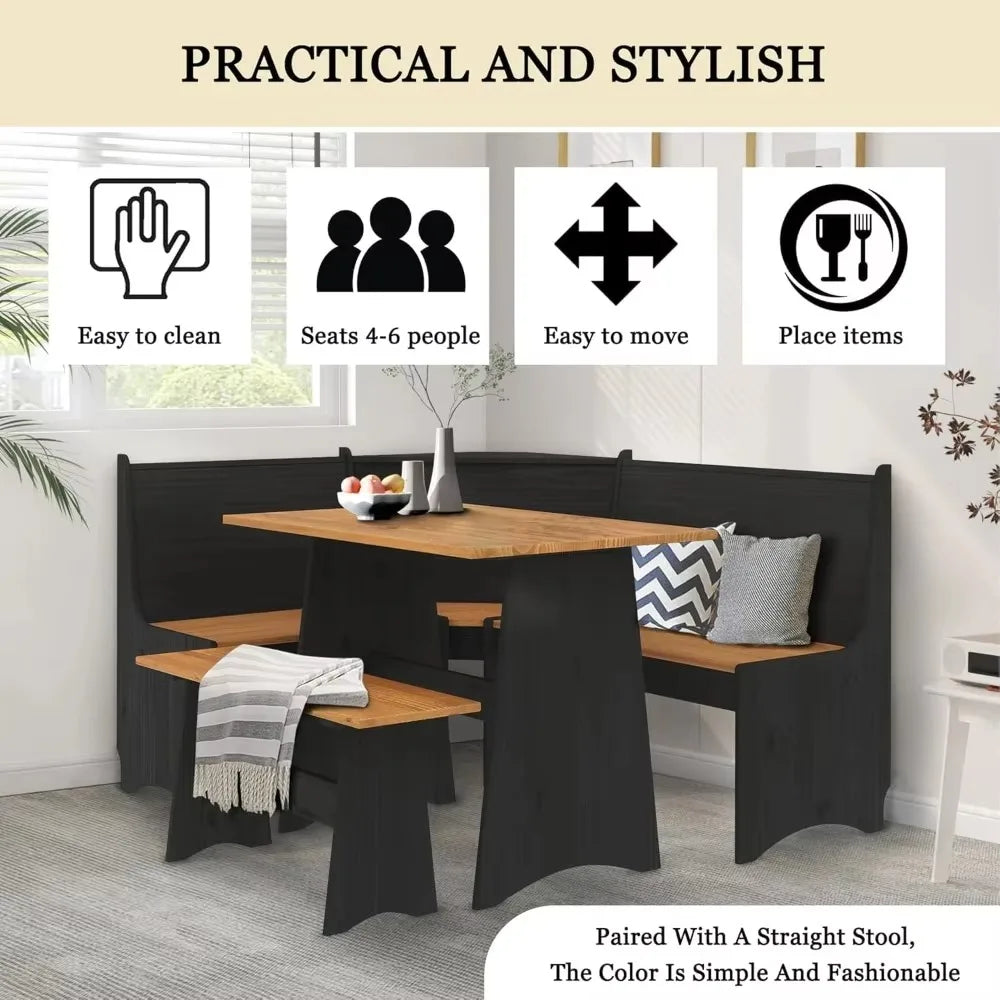 Breakfast Nook Corner Dining Table Set Space-Saving for 5 People