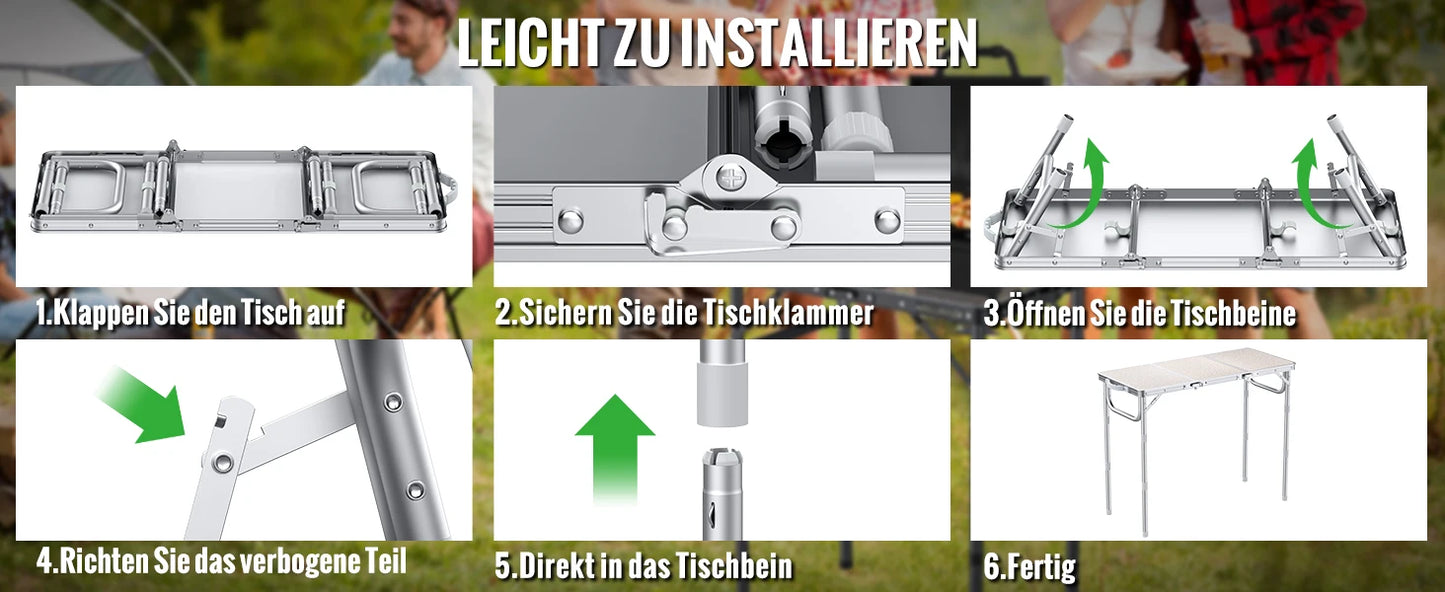Portable Folding Camping Table 87x40cm Adjustable Height 3 Levels