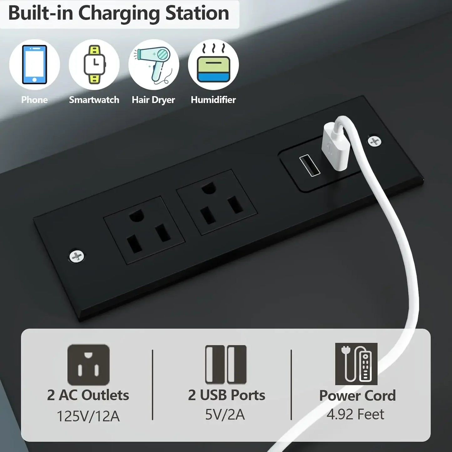 Limited Time Offer 6 Drawer Dresser Modern Chest with Power Outlet LED Light