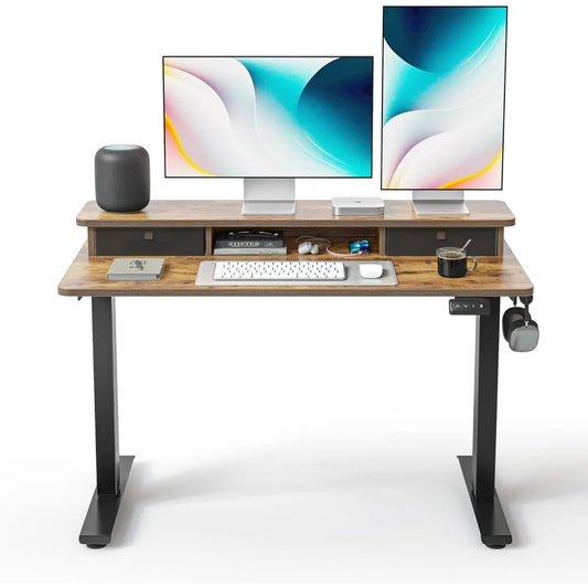Height Adjustable Electric Standing Desk with Double Drawer 48x24