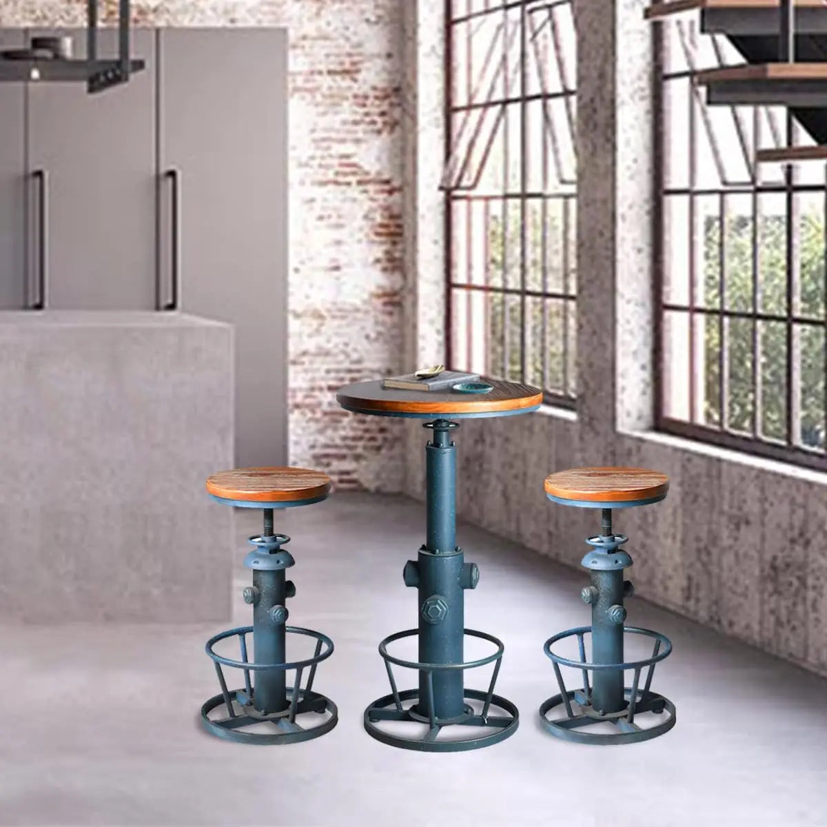 Retro 3 Piece Pub Bar Set Adjustable Table and Stools for Home Bar